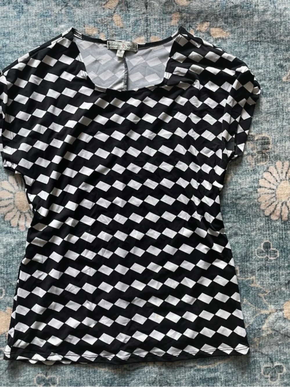 Vintage Black & White Geometric Print Women’s Top